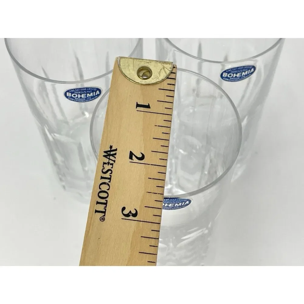 Bohemia Cut Crystal Clear Highball Glasses 5.75” Set Of 3 Original Stickers